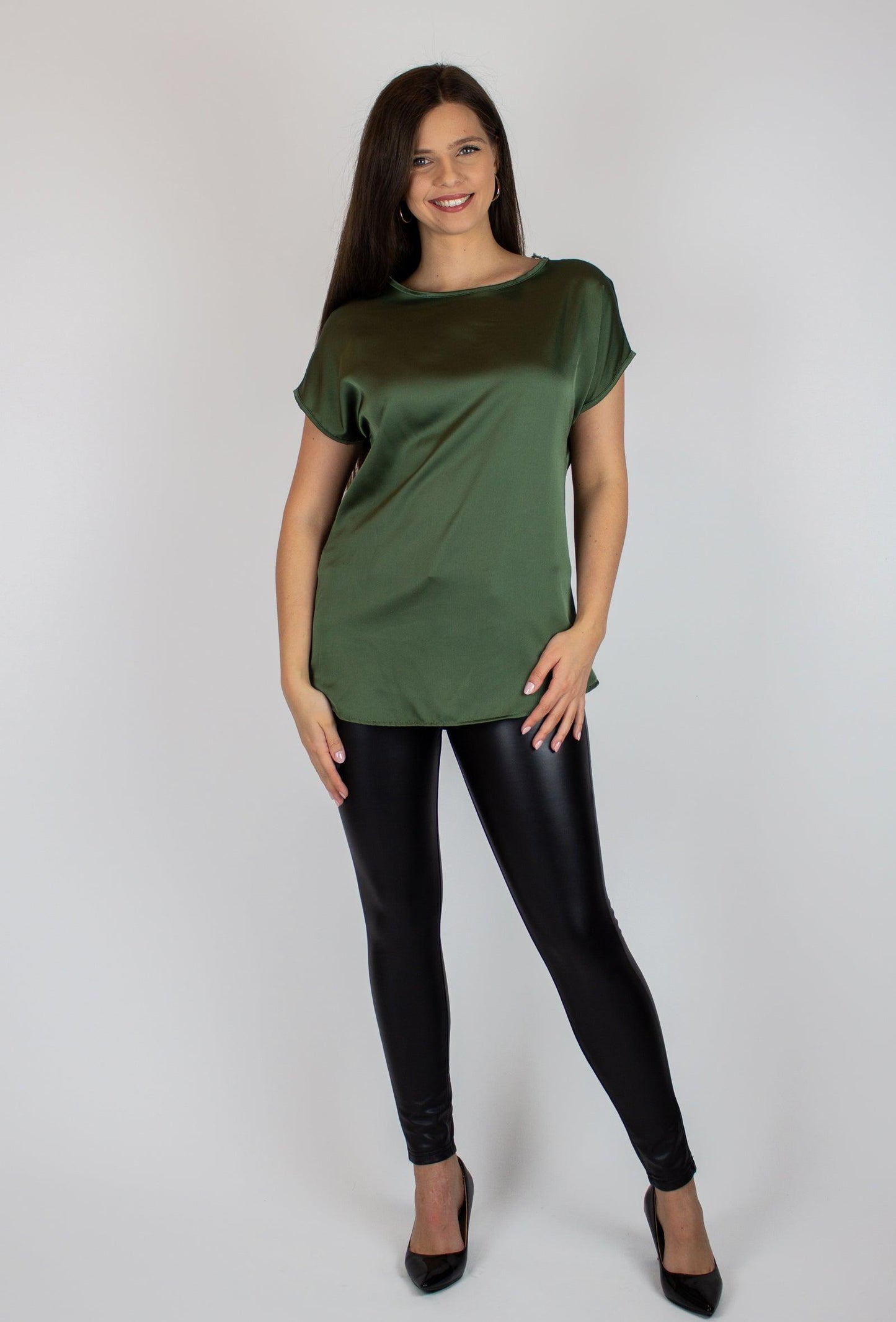 Katonazöld szaténfényű blúz - Chili dresses - Felső