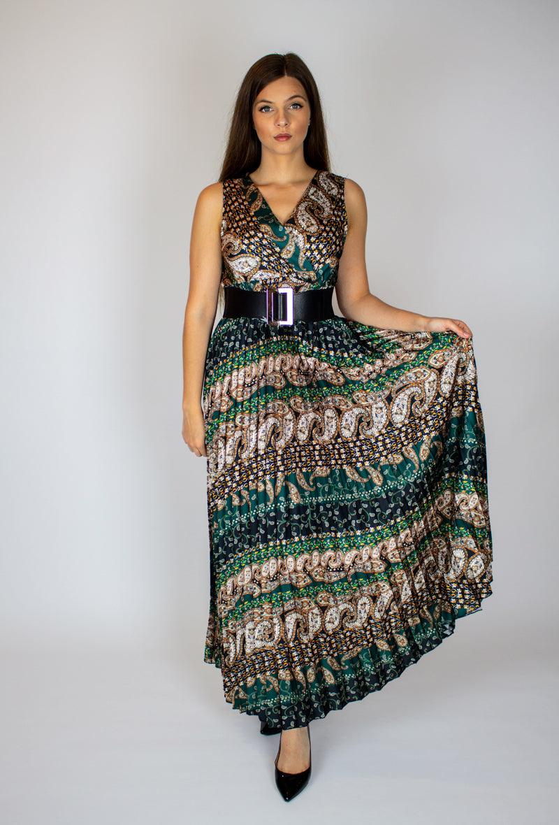 Sötétzöld pliszírozott maxiruha - Chili dresses - Ruha