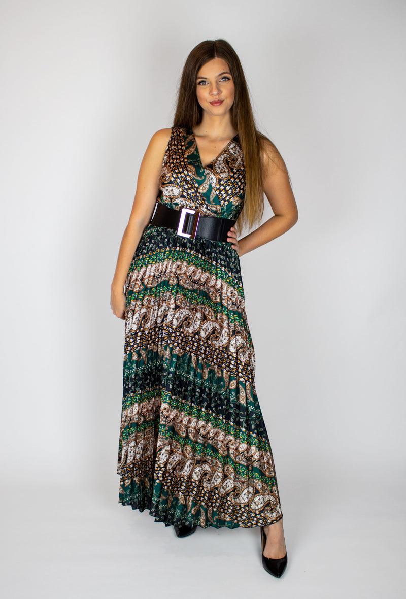 Sötétzöld pliszírozott maxiruha - Chili dresses - Ruha
