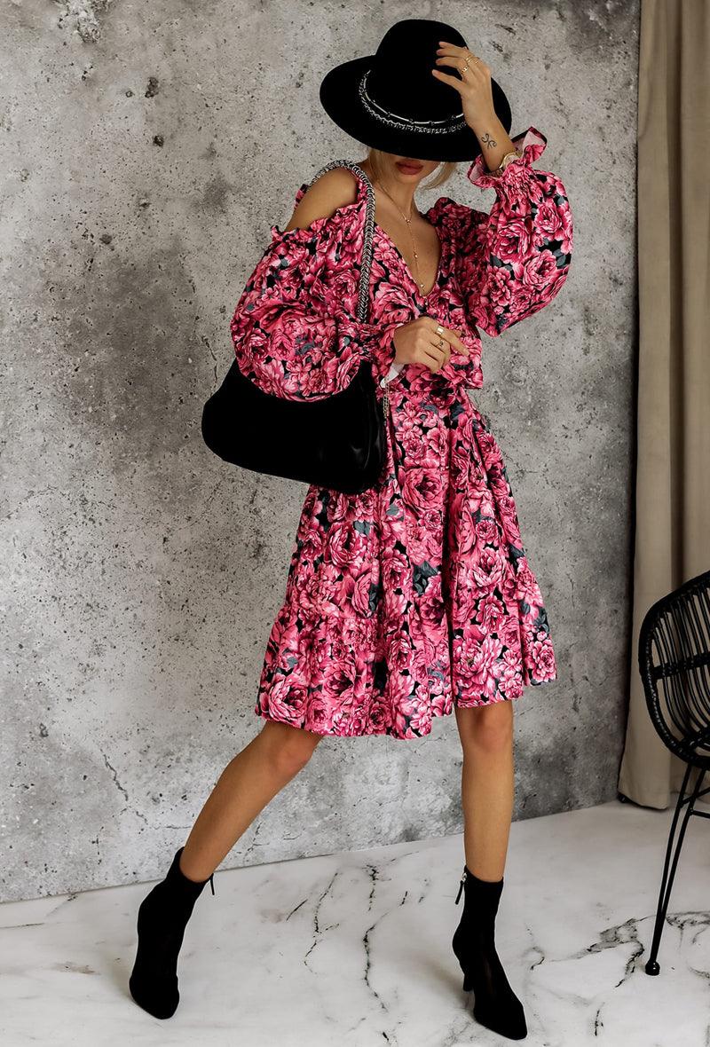 Vállán kivágott virágos ruha - CHILI dresses